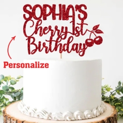My Cherry 1st Birthday Personalized Red Cake Pick